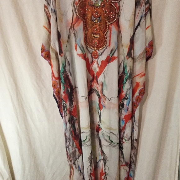 Asa Woman's Long Kaftan Beaded Front 2X Floral Print - Picture 4 of 4